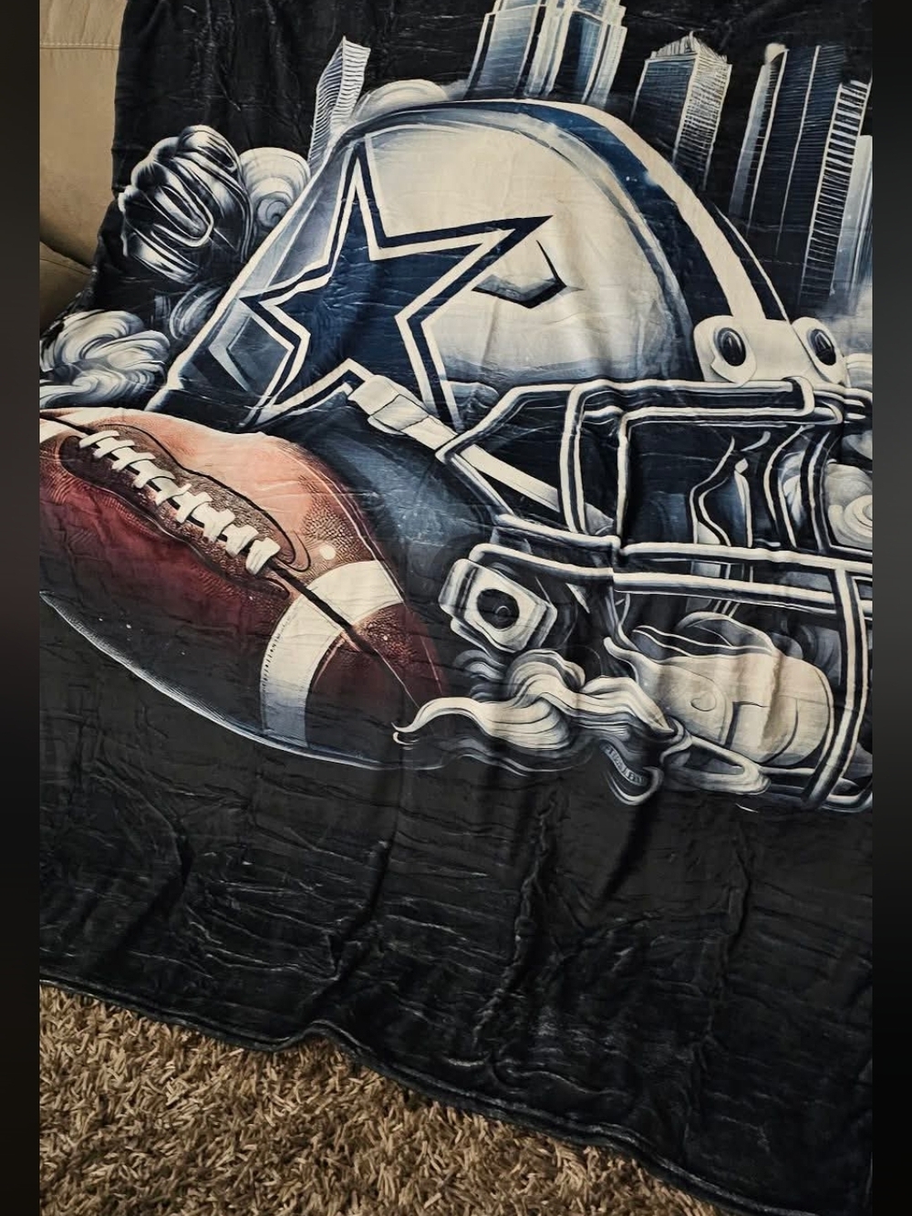 Dallas Star Football Helmet Plush Throw Blanket - Navy and White
